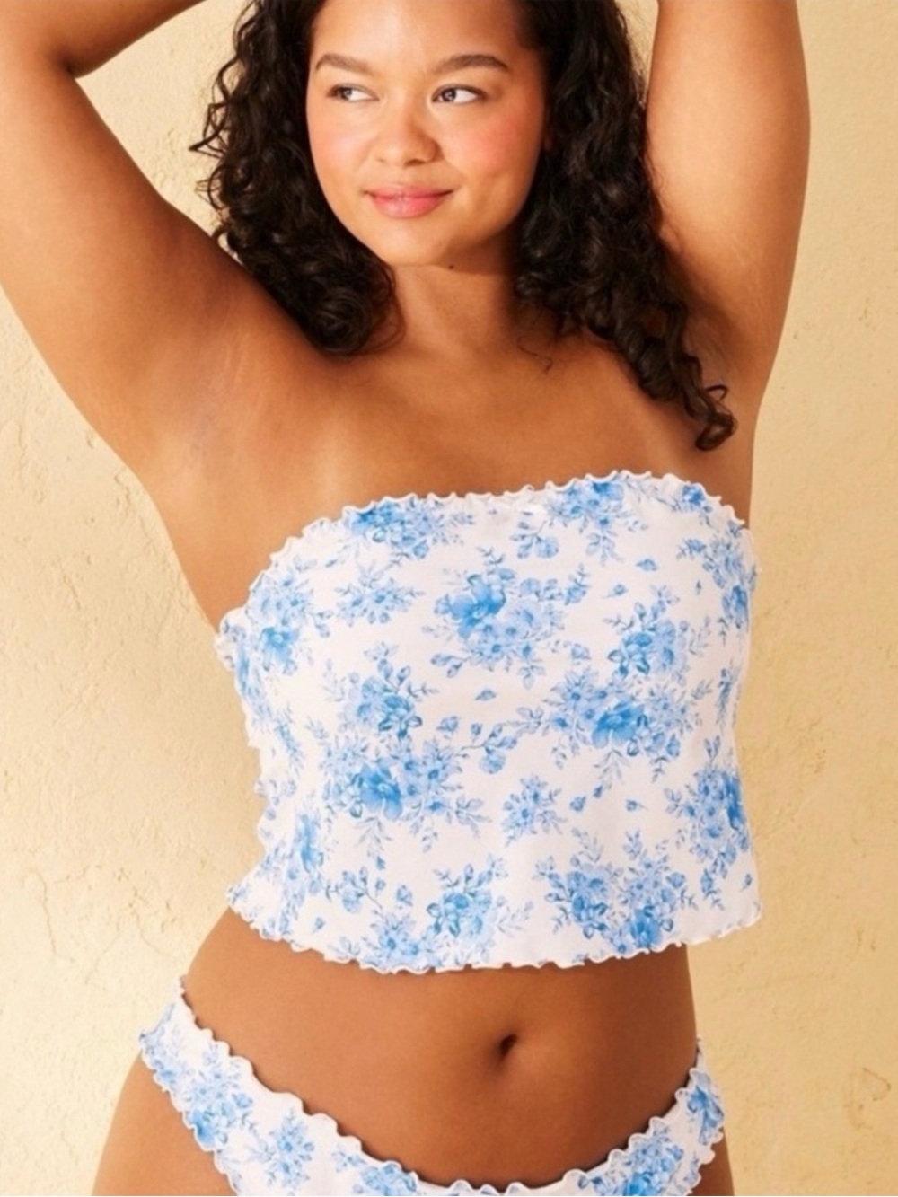 wild fable White and Blue Floral Bandeau Bikini Top